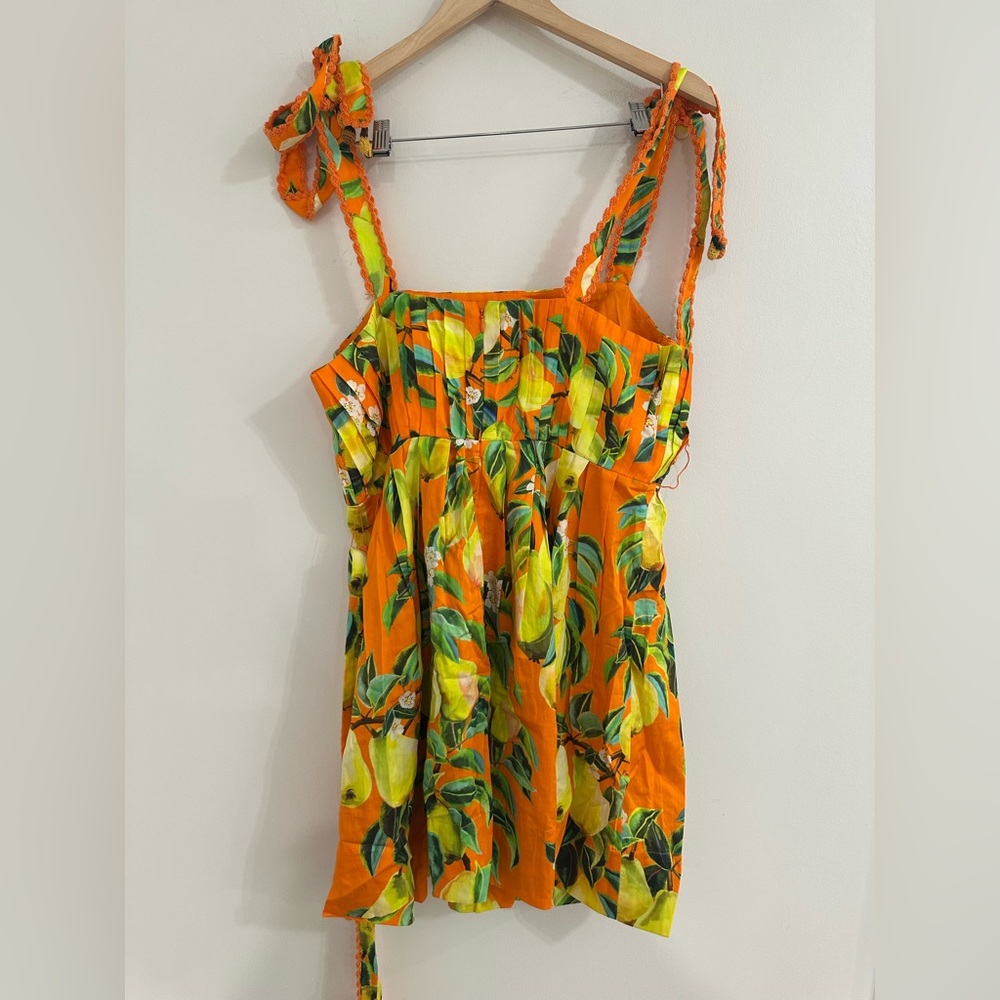 Bright Orange Tropical Tie-Shoulder Mini Dress - Picture 4 of 7